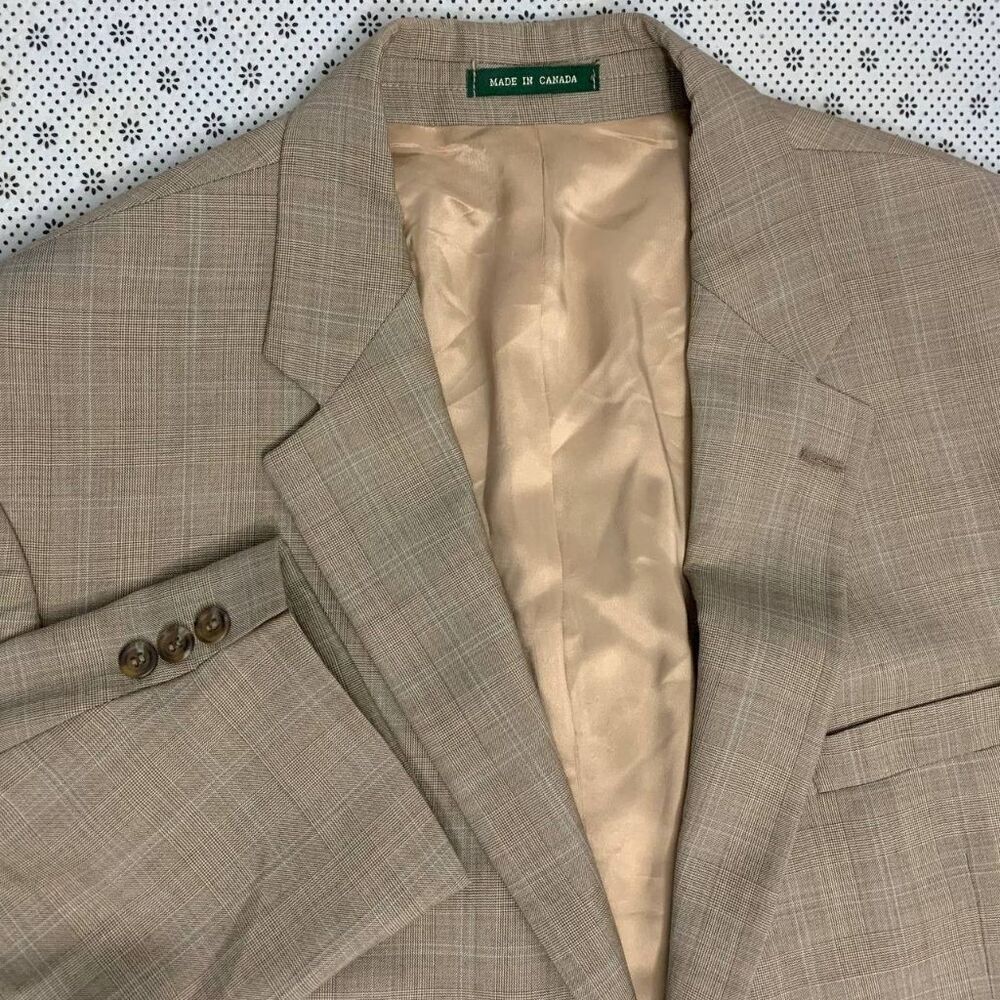Lauren Ralph Lauren Mens Sport Coat Blazer Tan Glen Plaid Pure Wool 48R